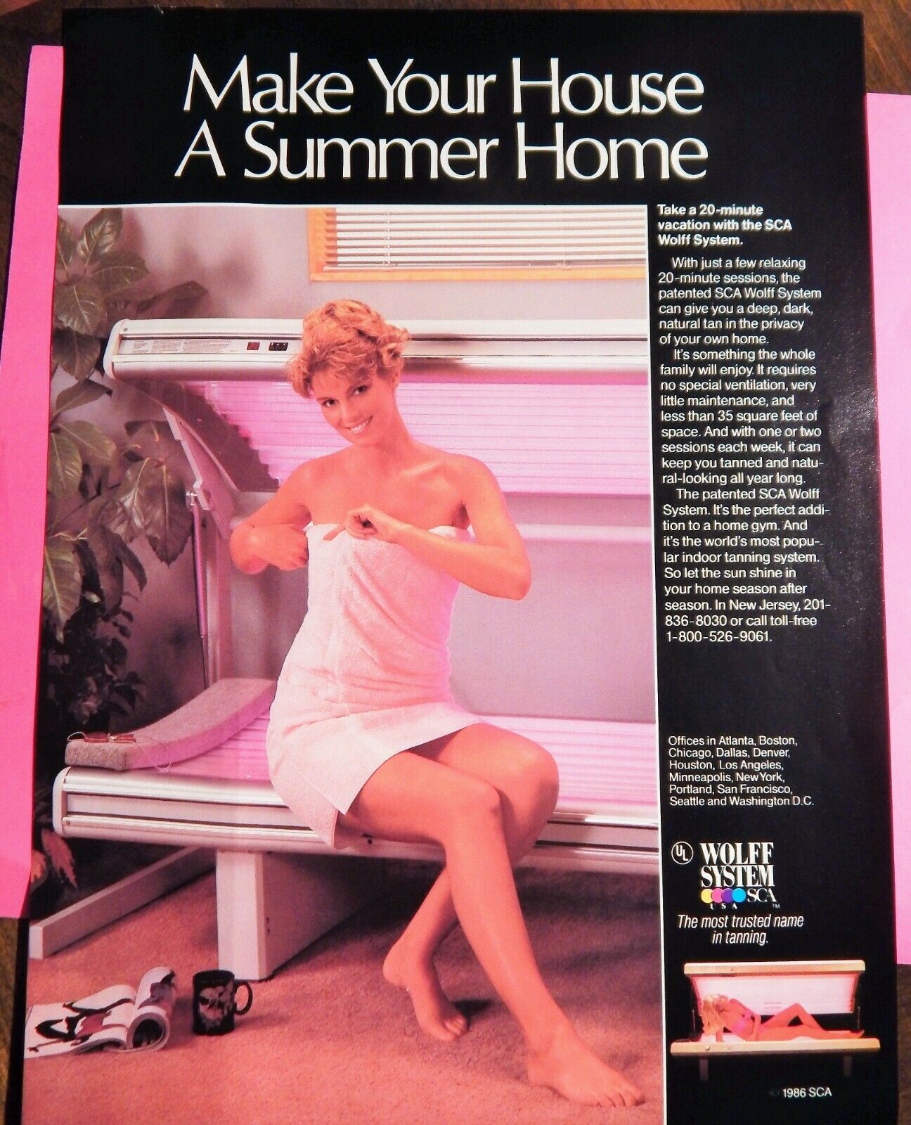 WOLFE SYSTEM TANNING BED / KIMBALL PIANO VTG 1986 Photo Poster painting AD, RARE EPHEMERA