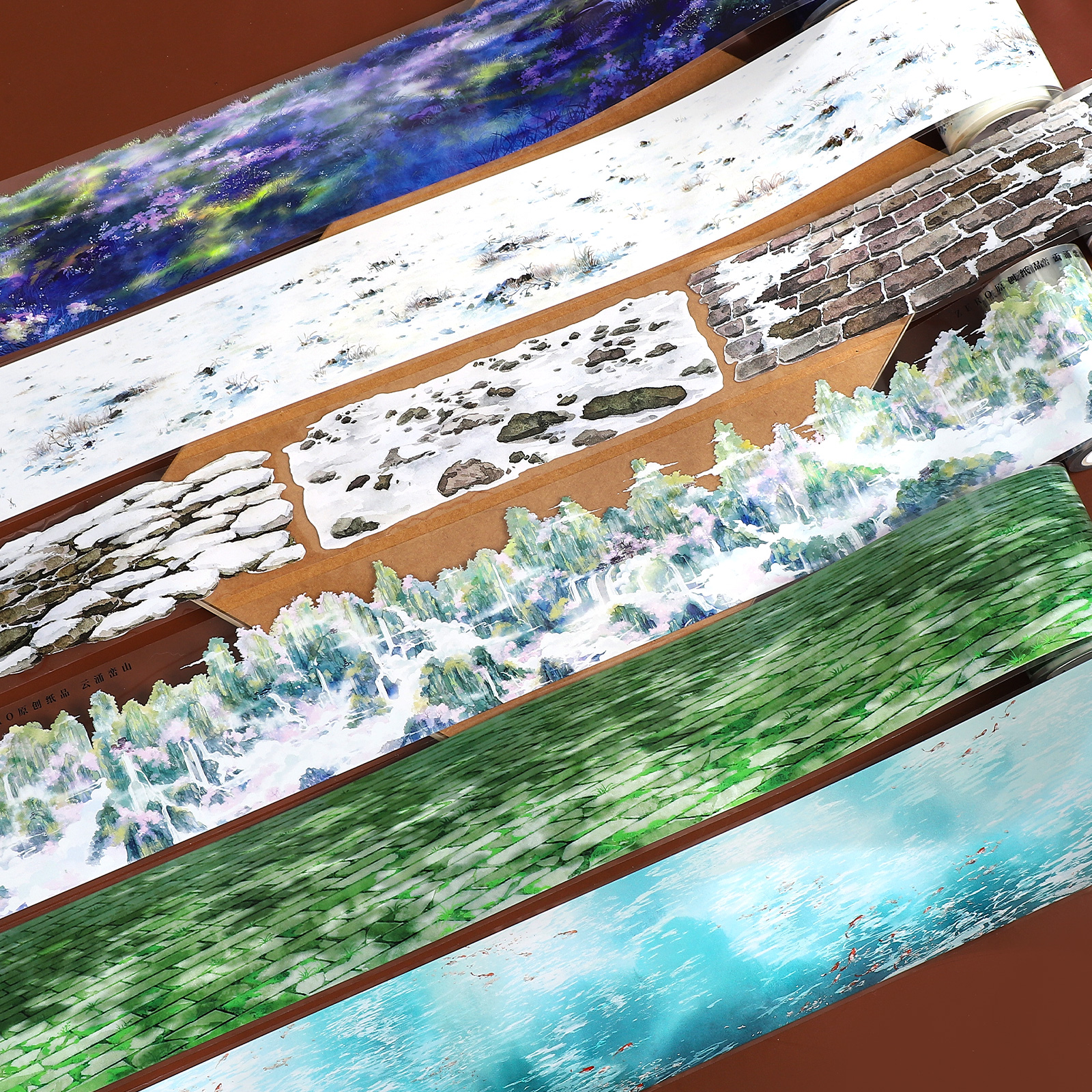 PET 테이프 - 500cm 고대 스타일 빈티지 물 벽 꽃 풍경