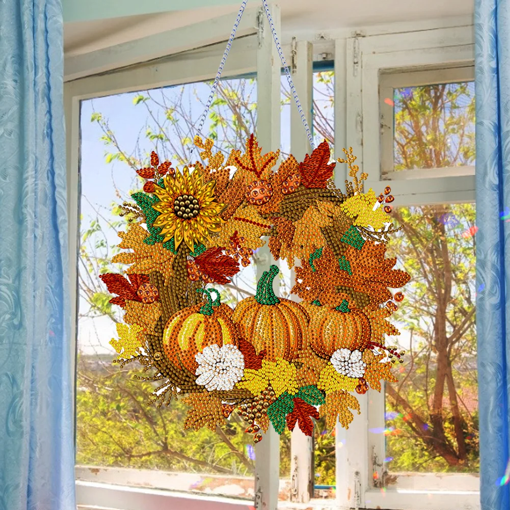 DIY Autumn Pumpkin Acrylic Single Side Special Shaped Diamond Painting Wreath Ornament