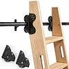 [US Local Warehouse] 20FT Sliding Library Ladder Hardware Kit Floor Roller with Brake Telescopic Top Hook Sliding Track Kit with Complete Hardware Set (No Ladder) Indoor Moving Track for Home Office Loft (Adjustable)
