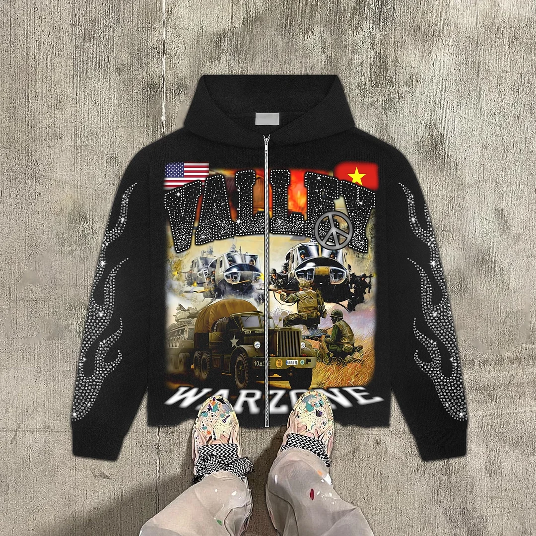 Aonga Vintage War Graphic Print Hoodies Women Y2k Tops Sweatshirt goth Oversized zip up Hoodie Mens Clothes Gothic grunge Streetwear aonga