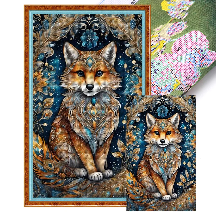 Flower And Fox 11CT (40*65CM) Stamped Cross Stitch gbfke