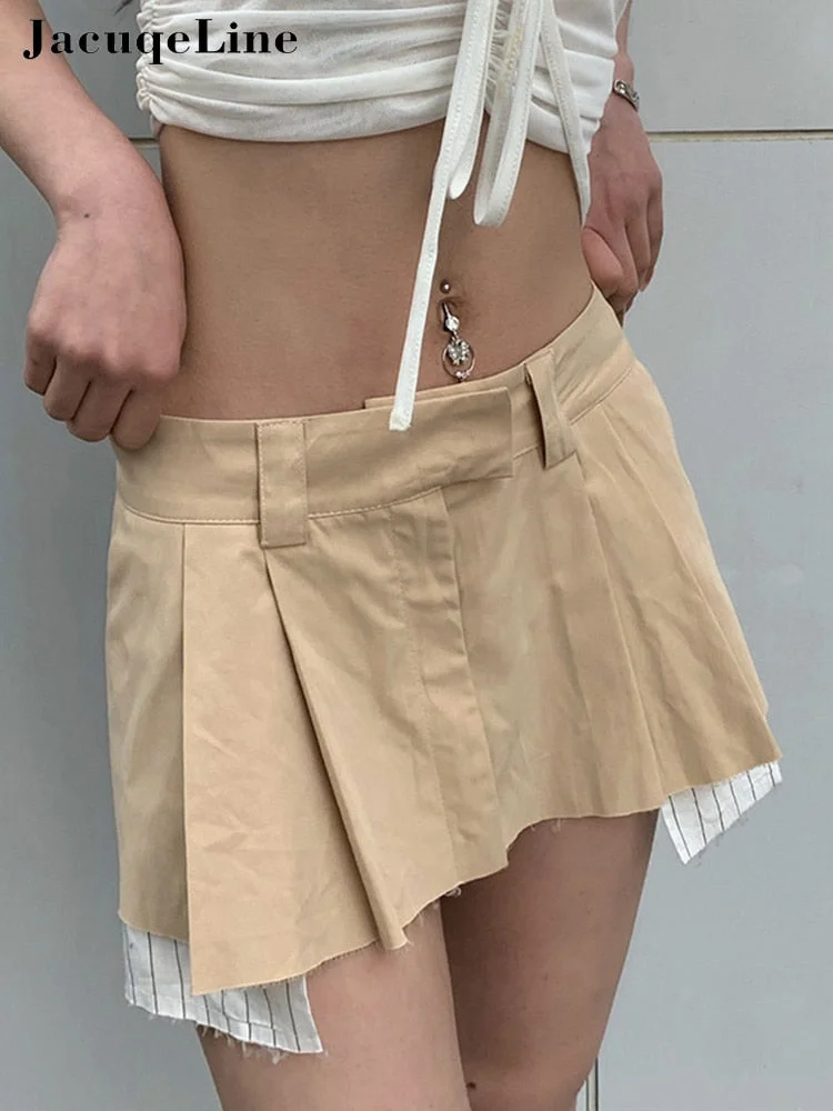 Jacuqeline 2022 Sexy y2k Low Waist Short Skirts Women Tube Top And A Line Cargo Mini Skirts Pleated Pocket Prepply Khaki Sets