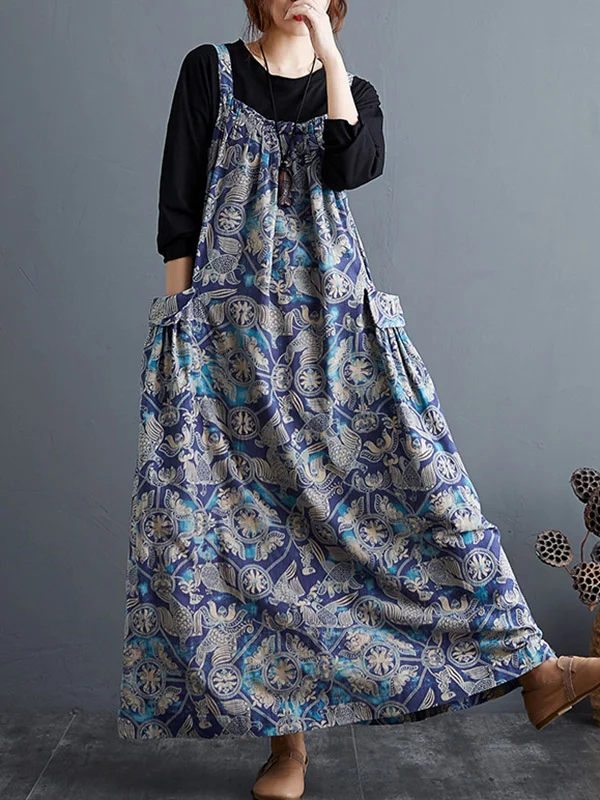 Women Summer Artsy Floral Loose Ramie Dress TY1034