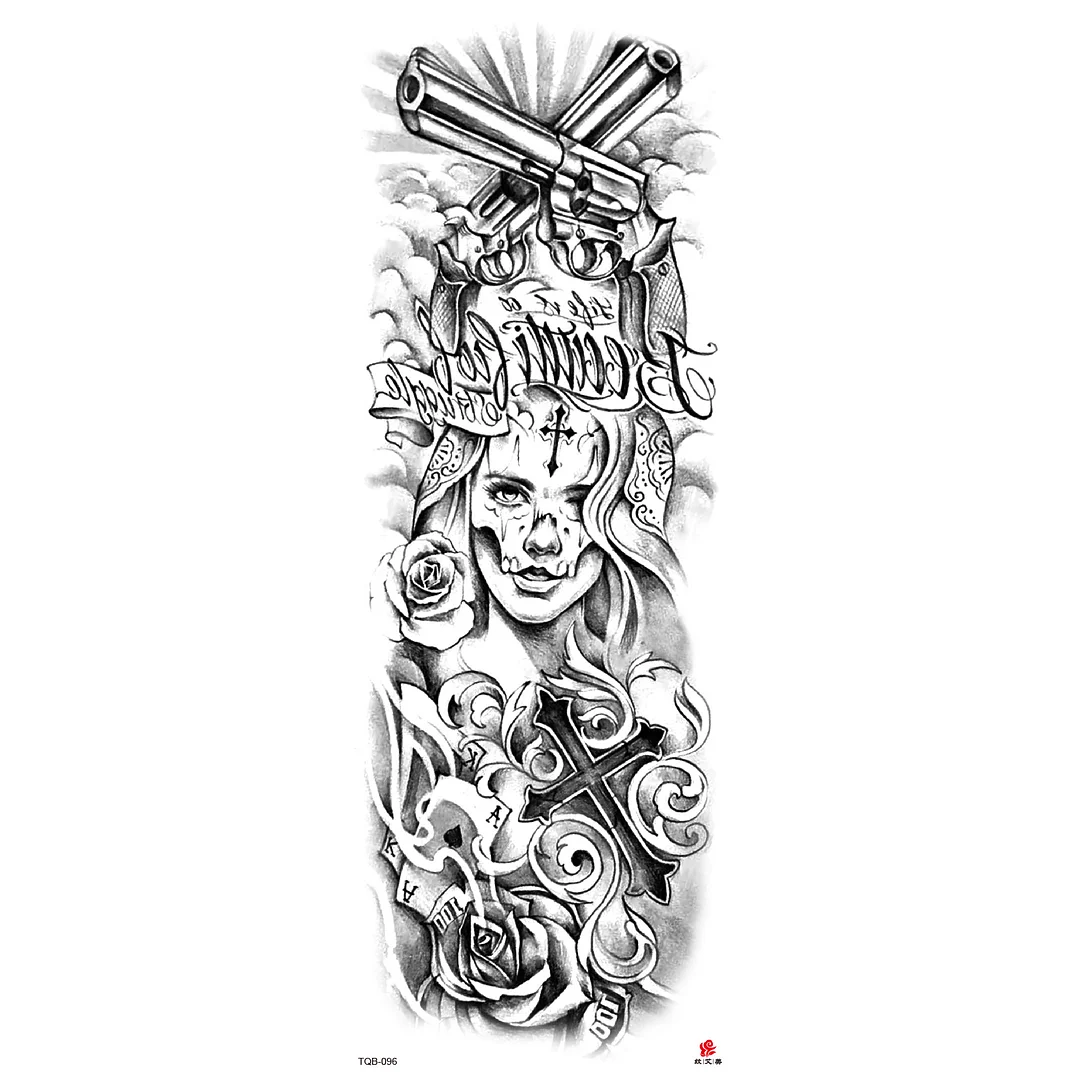 Sdrawing Arm Temporary Tattoos Sleeve for Men Women Realistic Fake Tatoo Warrior Lion Mechanical Skull Wolf Rose Tatto Sticker Totem