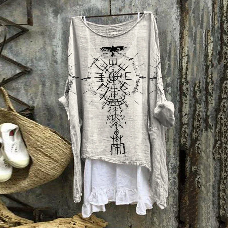 Tribal Bird Viking Ethnic Graphics Print Blouse