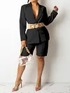 Urban Solid Color Lapel Collar Long Sleeve Blazer&Shorts Two-Piece Suit