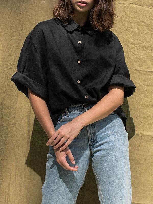 3 Colors Comfortable Linen Lapel Blouse