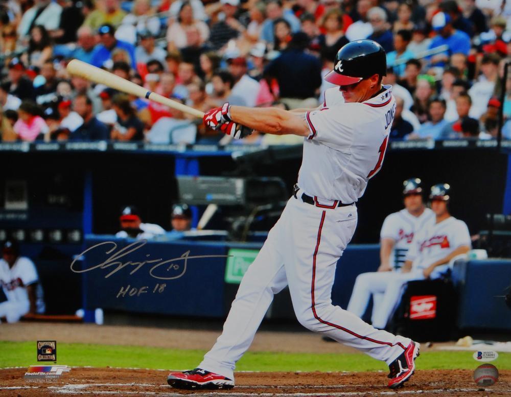 Chipper Jones Signed Braves 16x20 Swinging PF Photo Poster painting w/ HOF - Beckett Auth