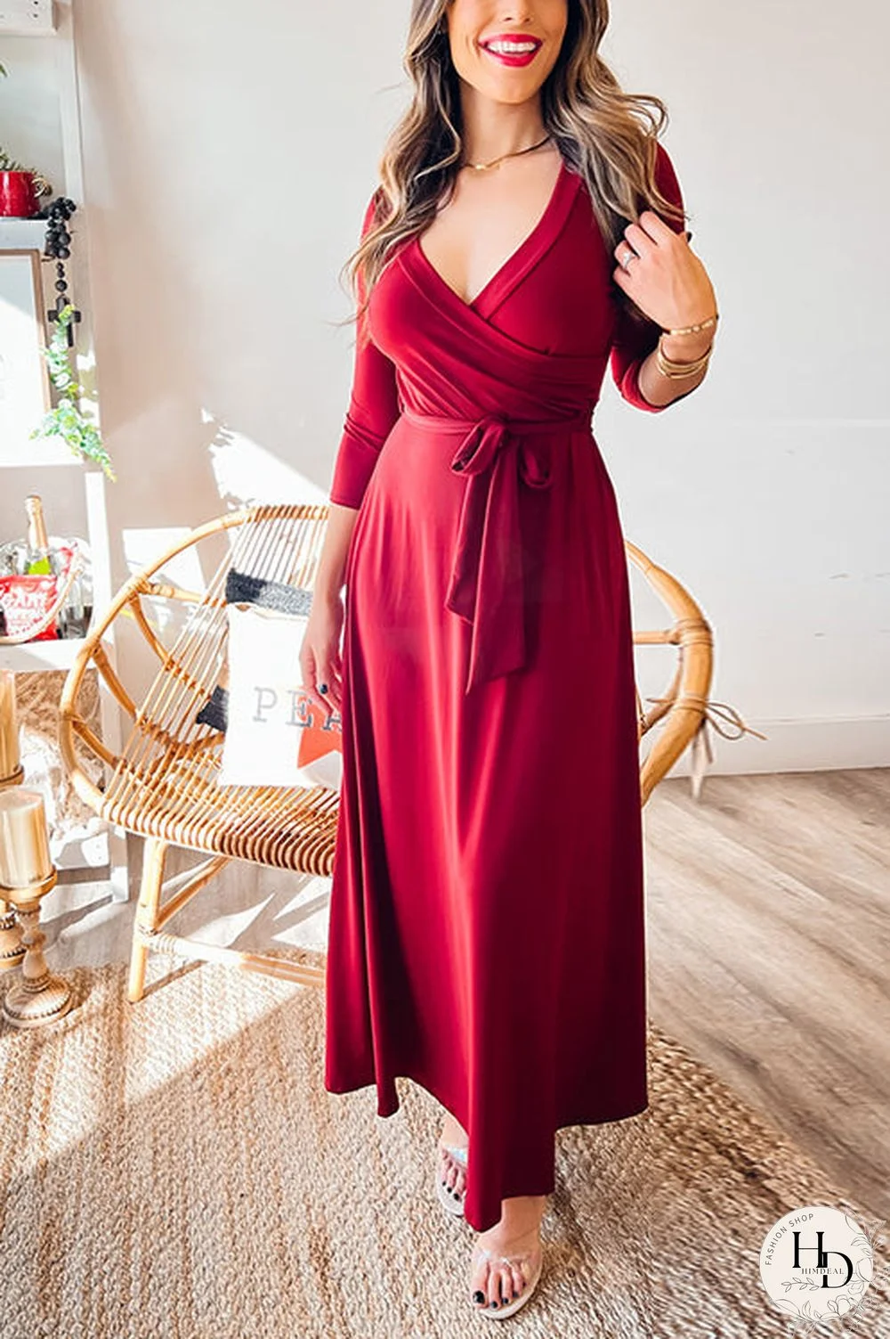 Solid Wrap Maxi Dress