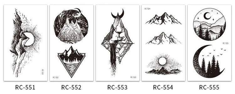 5Pcs/Set Temporary Tattoo Stickers Black Mountain Forest Pattern Waterproof Disposable Body Art Makeup tatouage temporaire
