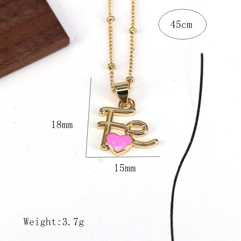 Copper Enamel Geometric Heart Shape Pendant Necklace