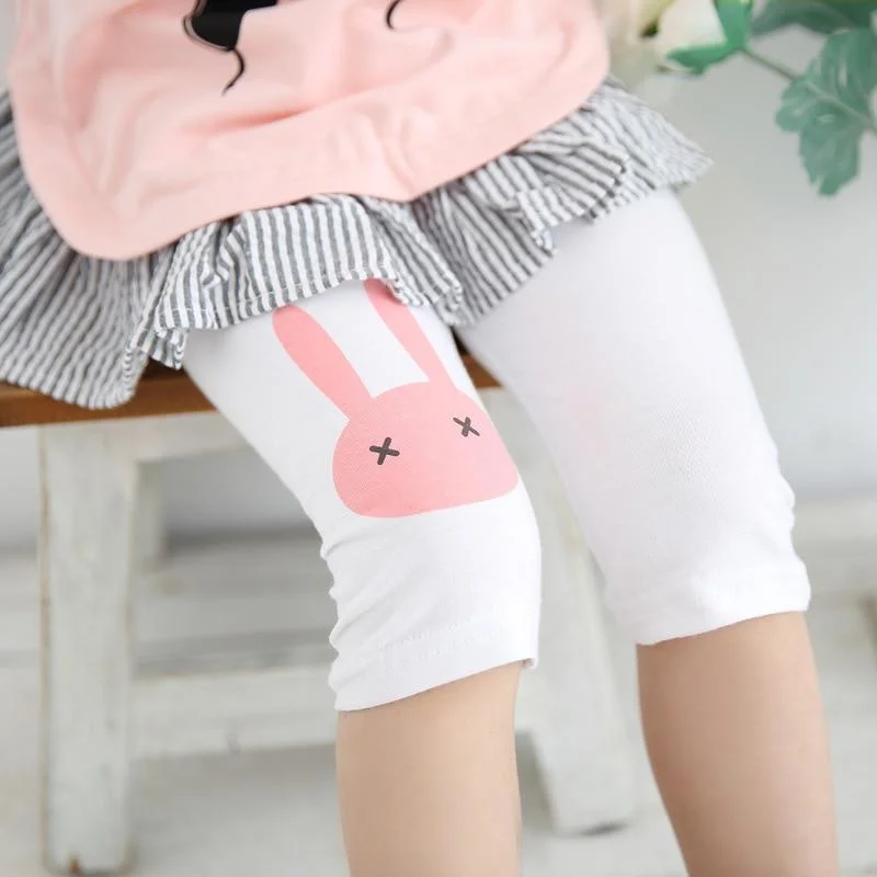 Girls Summer Leggings Rabbit Kids Knee Length Pants Leggins Trouser Elastic Cotton Candy Color Children Capris Girl Skinny Pants