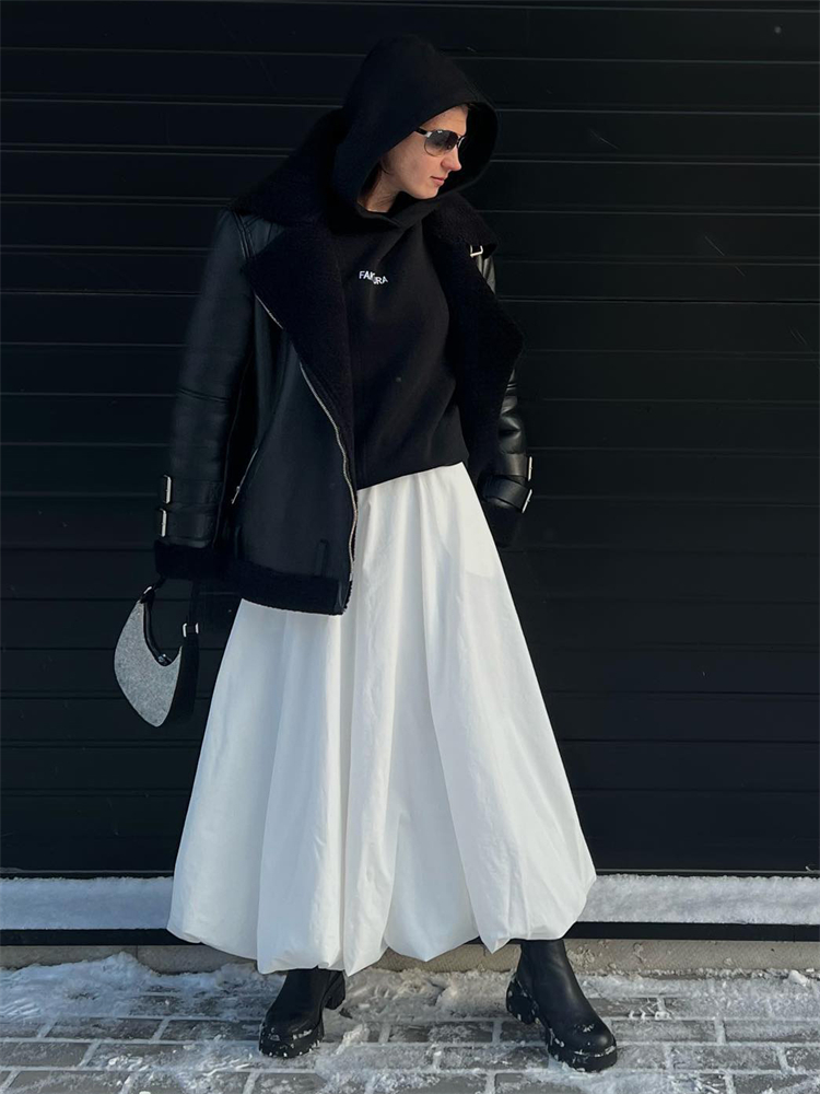 TARUXY Silk Satin White Maxi Skirt Long Ruffled Pleated Skirts Elegant Lantern Pants A-Line Silk Long Skirts For Women 2023 New