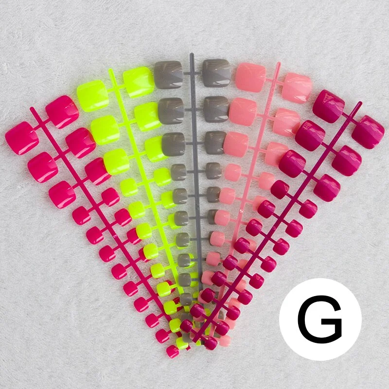 Mixed 5 Colors full cover false nails short foot fake nails Candy Color 24pcs/set press on nails foot toe french nail art tips-Nail Inspo