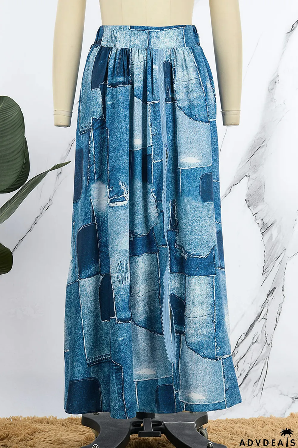 Colour Casual Print Patchwork Slit High Waist Type A Full Print Bottoms