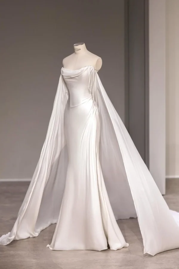 Daisda White Strapless Long Prom Dress Mermaid Sleeveless with Split