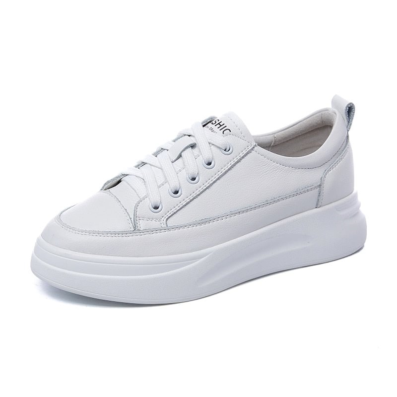 ZHR Genuine Leather Casual Shoes Women Sneakers Light White Sneaker Platform Med Heel Ladies Shoe Comfortable Vulcanized Shoe