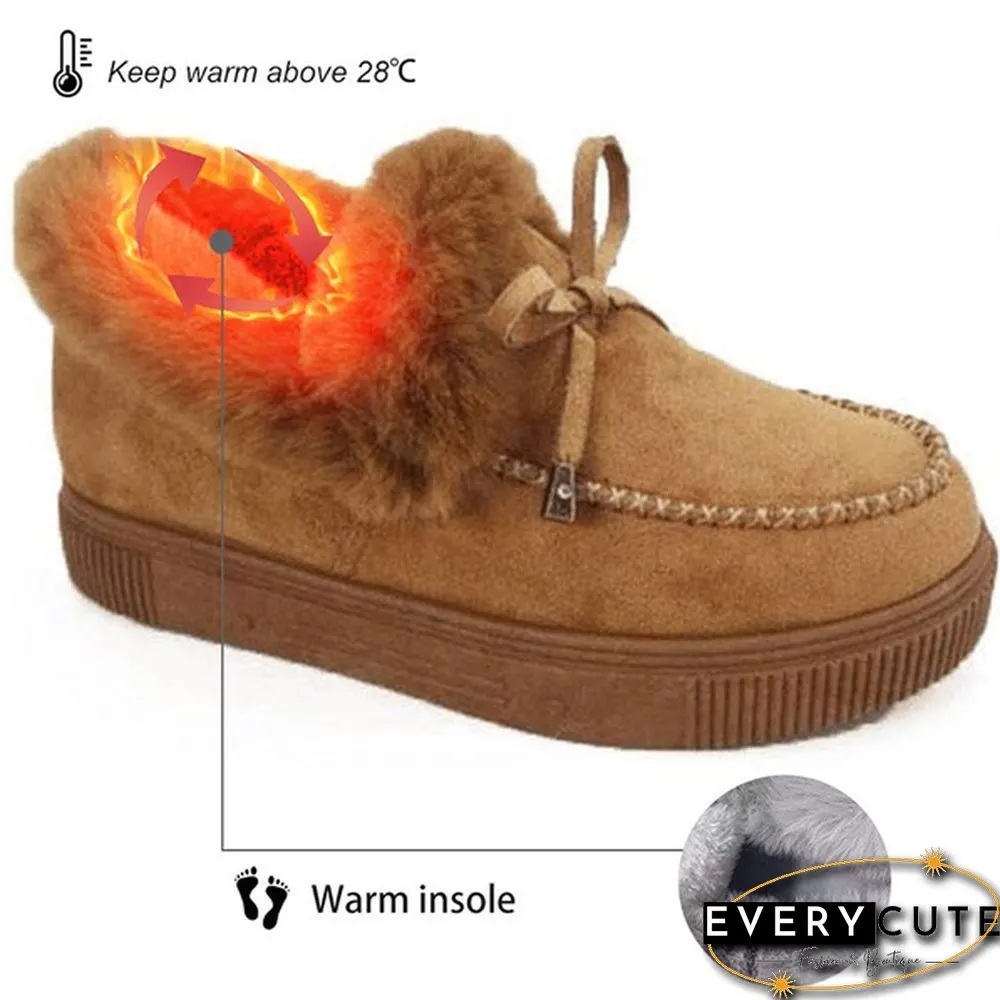 Fashion Womens Bowknot Suede Faux Fur Moccasin Shoes Casual Warm Comfortable Lightweight