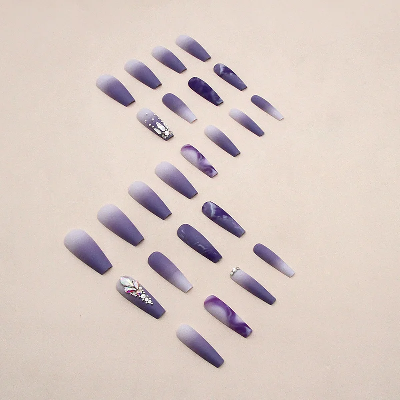 Churchf Churchf Gentle Purple Flash Diamond Nail Long Ballet Temperament Wear A Finished Fake Nails