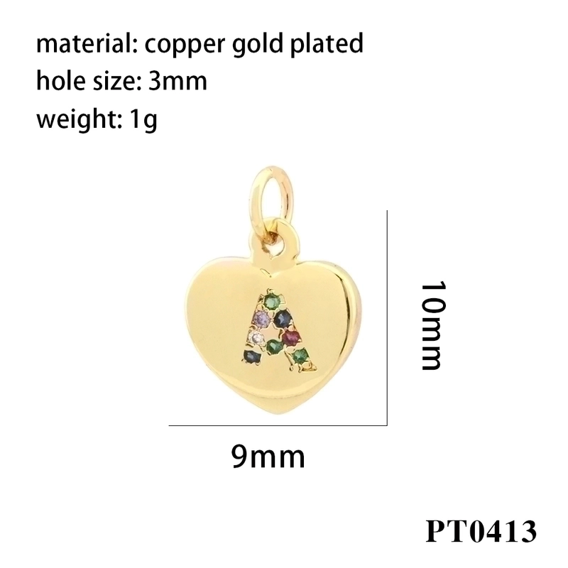 Romantic Minimalist Letter Heart Shape Copper Plating Inlay Zircon 18k Gold Plated Charms