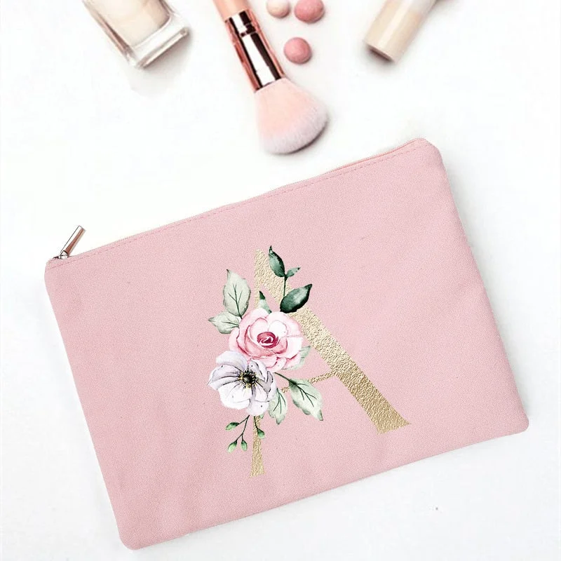 Bridesmaid Makeup Bag Floral Letter Print Cosmetic Bags Bridal Party Make Up Case Pouch Necessaries Lady Purse Tote Wedding Gift