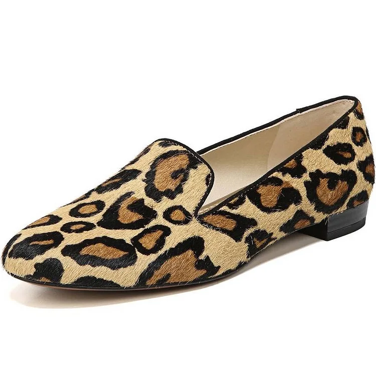 Brown Horsehair Leopard Print Loafers for Women |FSJ Shoes