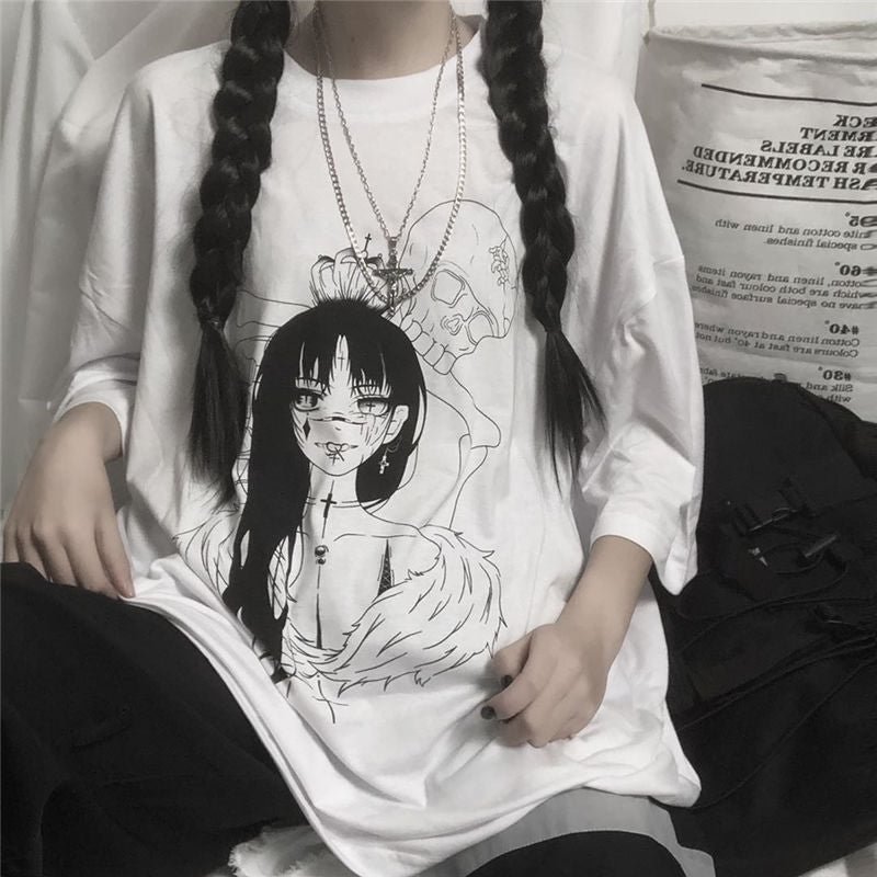 NiceMix Summer Tshirt Women Dark Couple Shirt Bf Wind Cotton Short-sleeved T-shirt FemaleCausal LooseTops Tees White Black