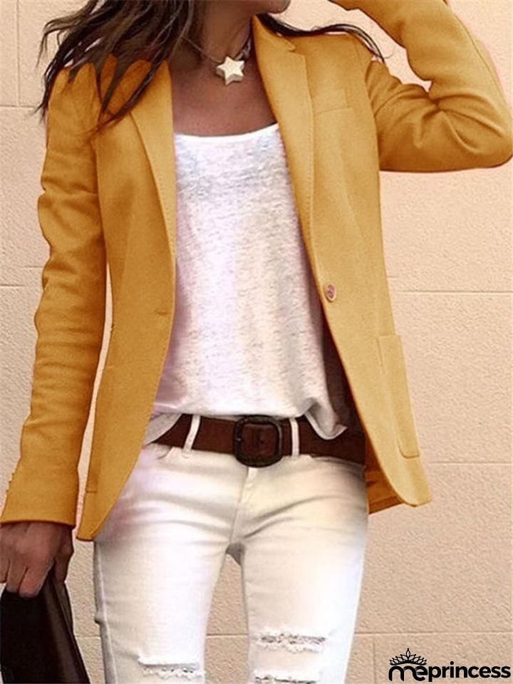 Women Solid Color Notched Collar Long Sleeves Blazer Coat