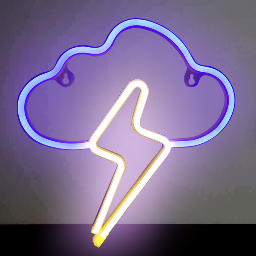 

3D Cloud Flash Sign Neon USB Battery Powered Hanging-Neon Night Light, Blue clouds and warm lightning, 501 Original