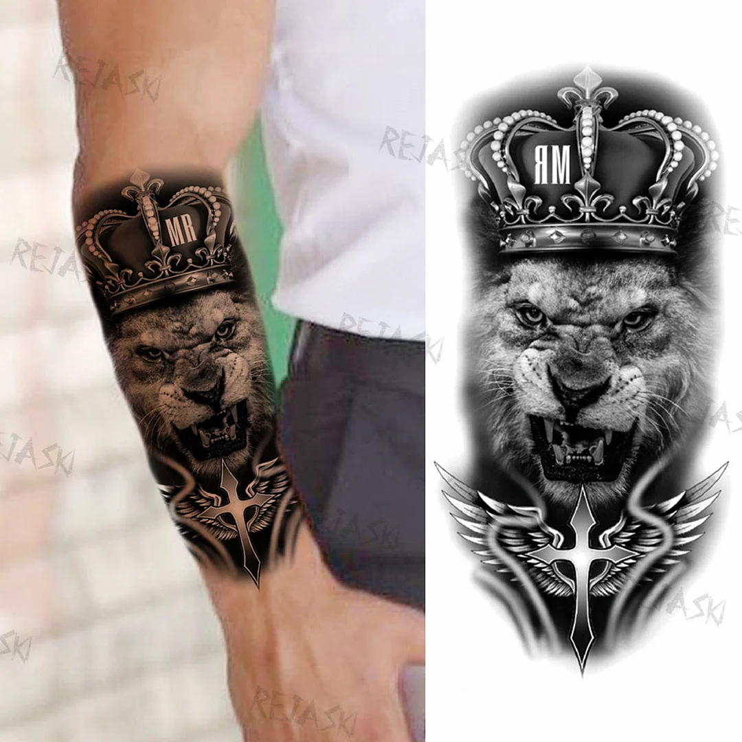 Gangster Wolf Temporary Tattoo For Women Men Death Skull Fake Tattoos Sticker DIY Harajuku Mermaid Waterproof Tatoo Body Art Arm