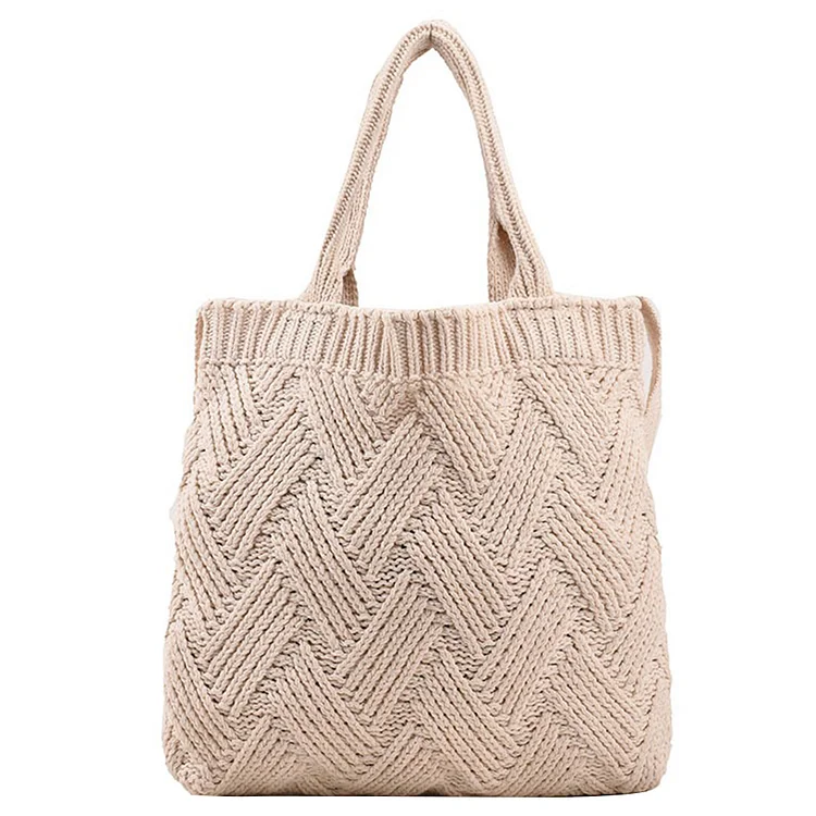 Vintage Knitted Bag Casual Weave Shoulder Bag Large Capacity for Travel (Beige)