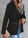 Elegant Women's Blazer Knit Jacket - Polyester Blend, Stretch, Solid Color, Long Sleeve, Zip Detail, Single Button Front, Regular Fit - Fall/Winter Collection