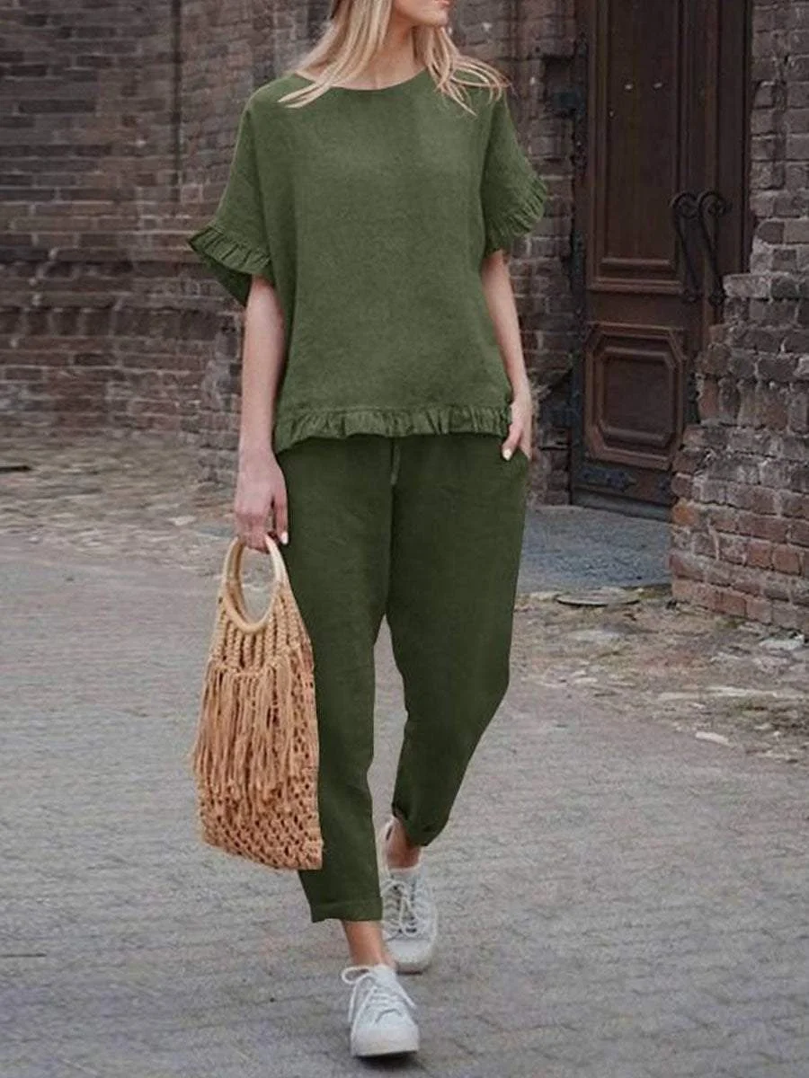 Cotton Linen Leisure Long Sleeve Loose Suit