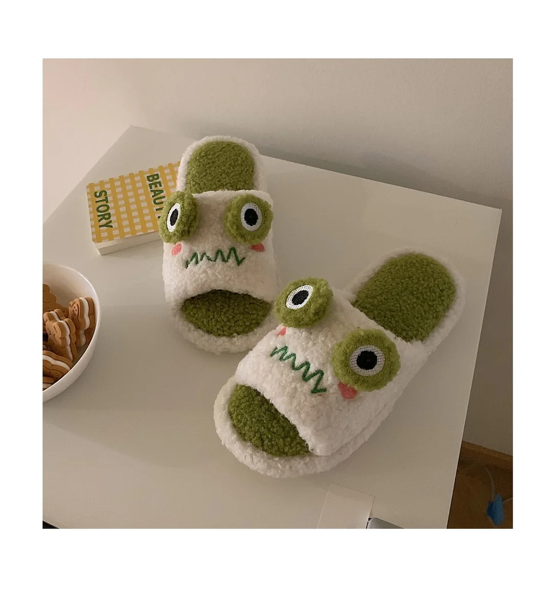 2022 Winter Women Slipper Indoor Home Antiskid Cotton Slippers Frog Cartoon Cute Soft Bottom Warm Open Toe Plush Slippers Man
