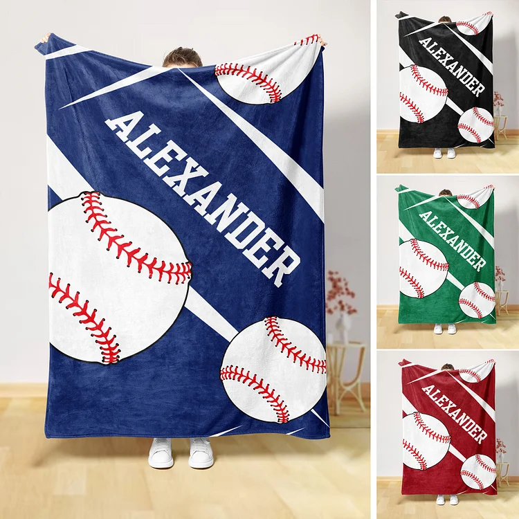 Personalized Baseball Blanket, Custom Name Soft Cozy Blankets | BKKid400