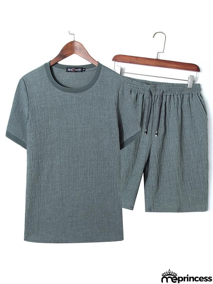 Oversize Comfy Two-Piece Outfit Solid Color T-Shirts + Drawstring Shorts