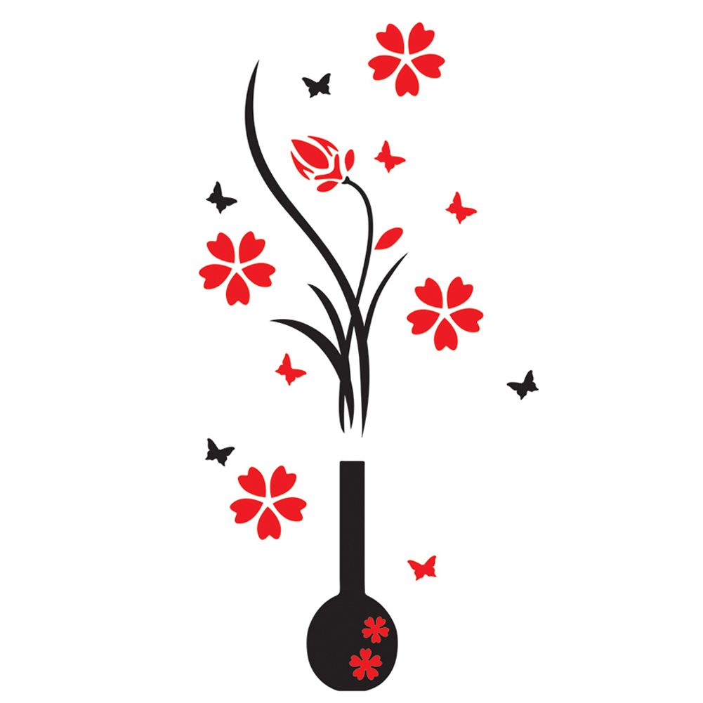 

3D Art Vase Flower Plum Tree Arcylic Wall Sticker Home Room TV Decor DIY, 501 Original