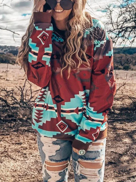 Retro Aztec Print Pull Over