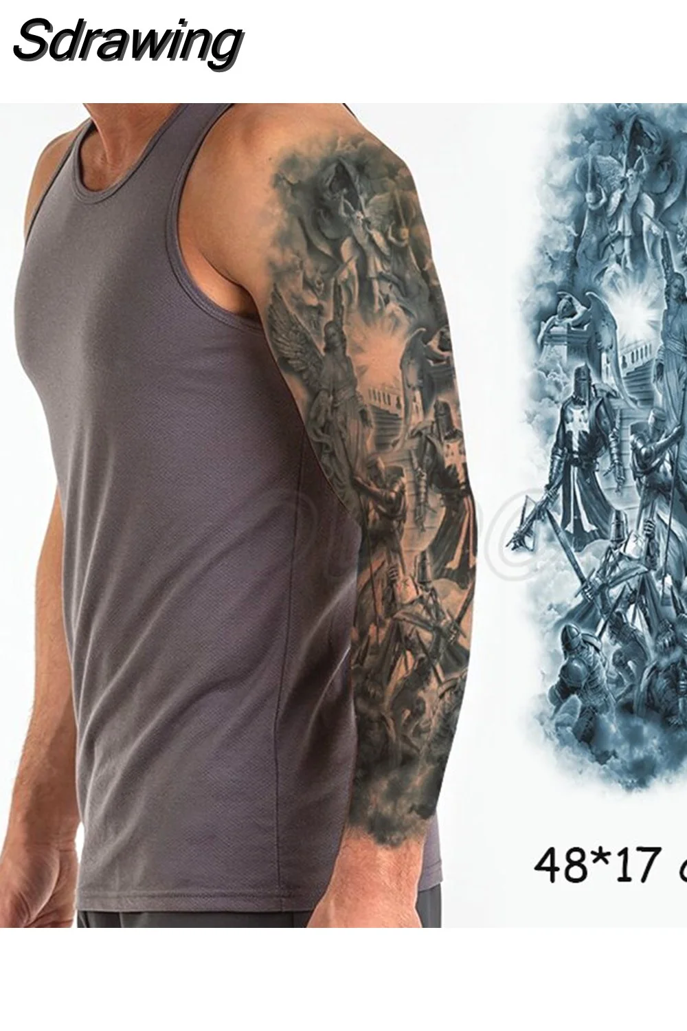 Sdrawing temporary tattoo sticker full arm lion king angel warrior lightning tree flower fake tatto flash tatoo to man woman 430-1