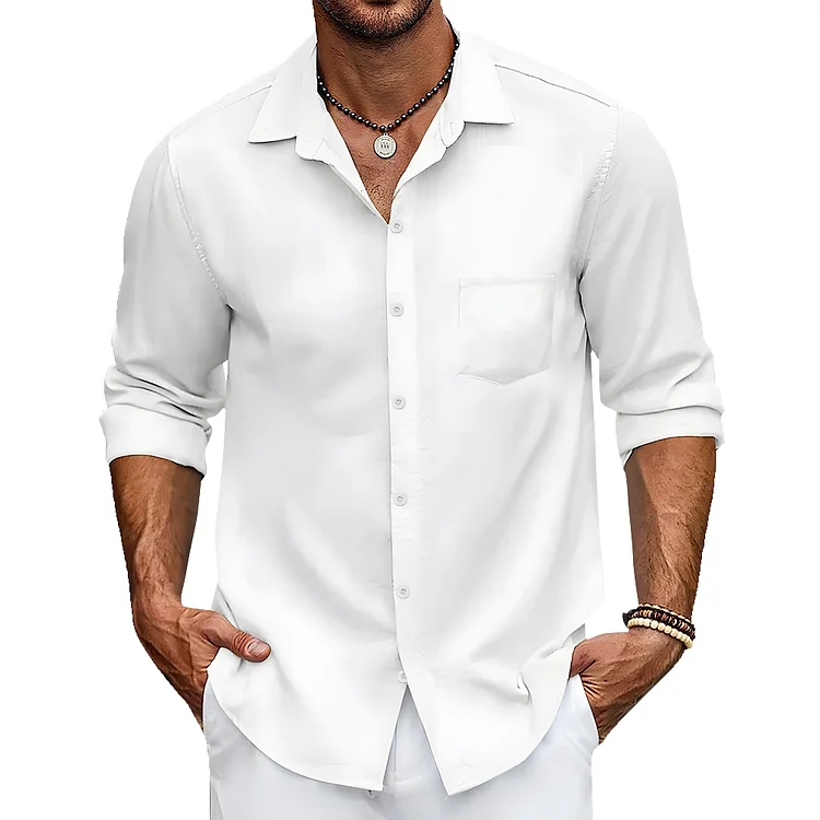 Men Solid Color White Loose Casual Collar Fashionable Jacket Shirt