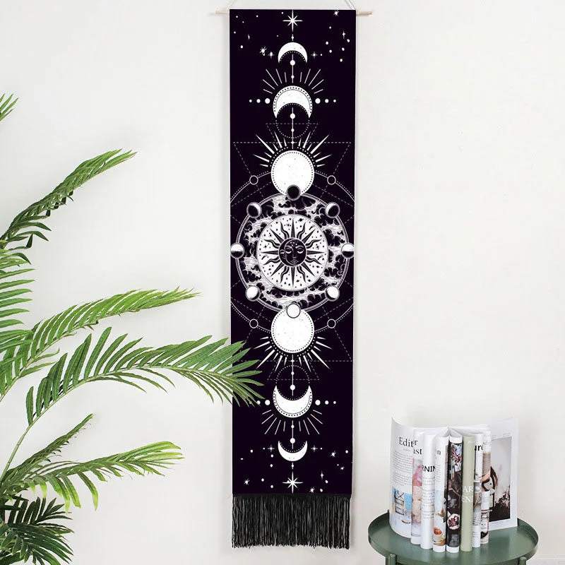 Moon Phases Tapestry Wall Art Hanging Tarot Witchcraft Tapestries HD Printing Sun Moon Tapestry Psychedelic Decor Tassel Carpet