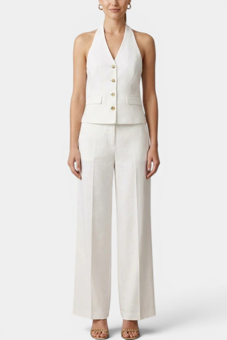 Structured Halter Vest with Wide-Leg Trousers Set