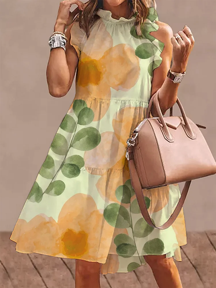 Women's Floral Patchwork Print Sleeveless Dress socialshop