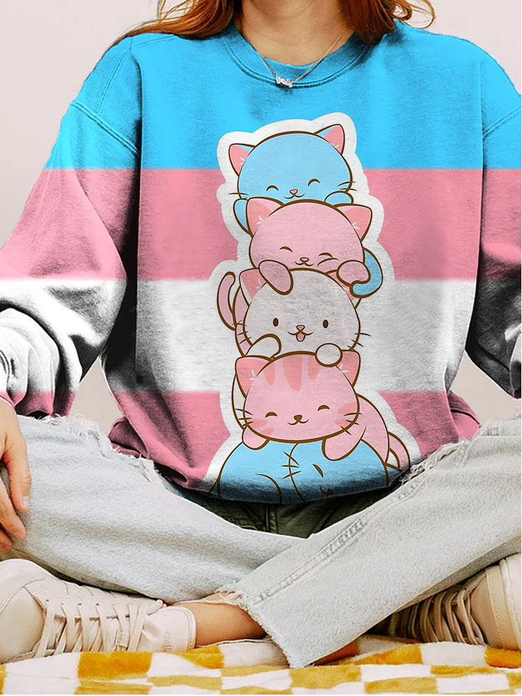 Comstylish Transgender Pride Flag Cute Kawaii Cats Women's Sweatshirt