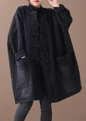 Style denim black Fine clothes For Women o neck Chinese Button outwear