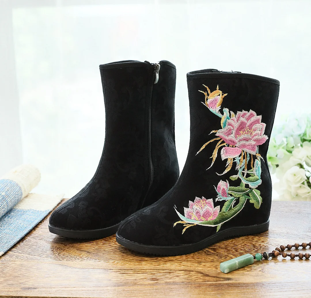 Breakj Breakj Boots Six Centimeters High Heel Ankle Boots Spring And Autumn Cloth Boots Women's Ankle Boots Embroidered Shoes Cloth Shoes Hanfu Shoes