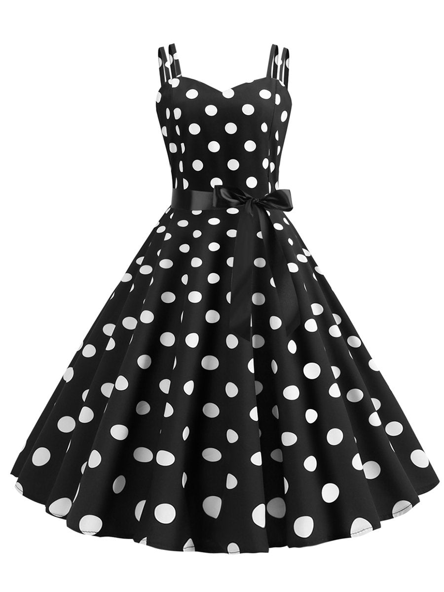 1950s Dress Sexy Strap Polka Dot Print A-line Dress