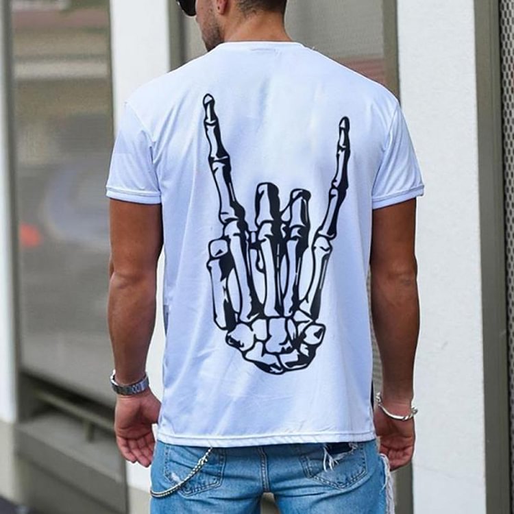 Casual hand printed short-sleeve white T-shirt