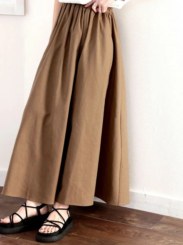 Elasticity Solid Color A-Line Loose Skirts Bottoms